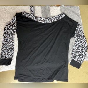 Black Top with Leopard Print Sleeves
